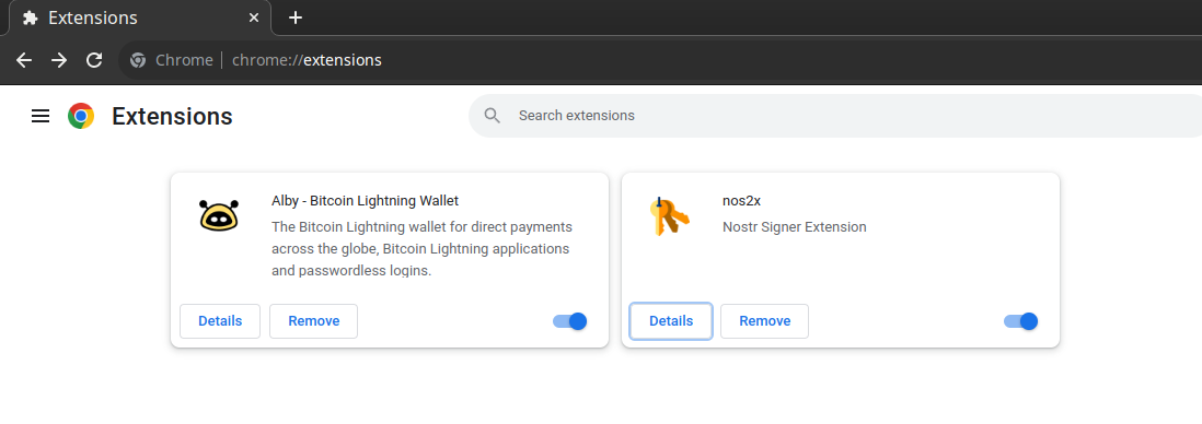 Chrome extensions page